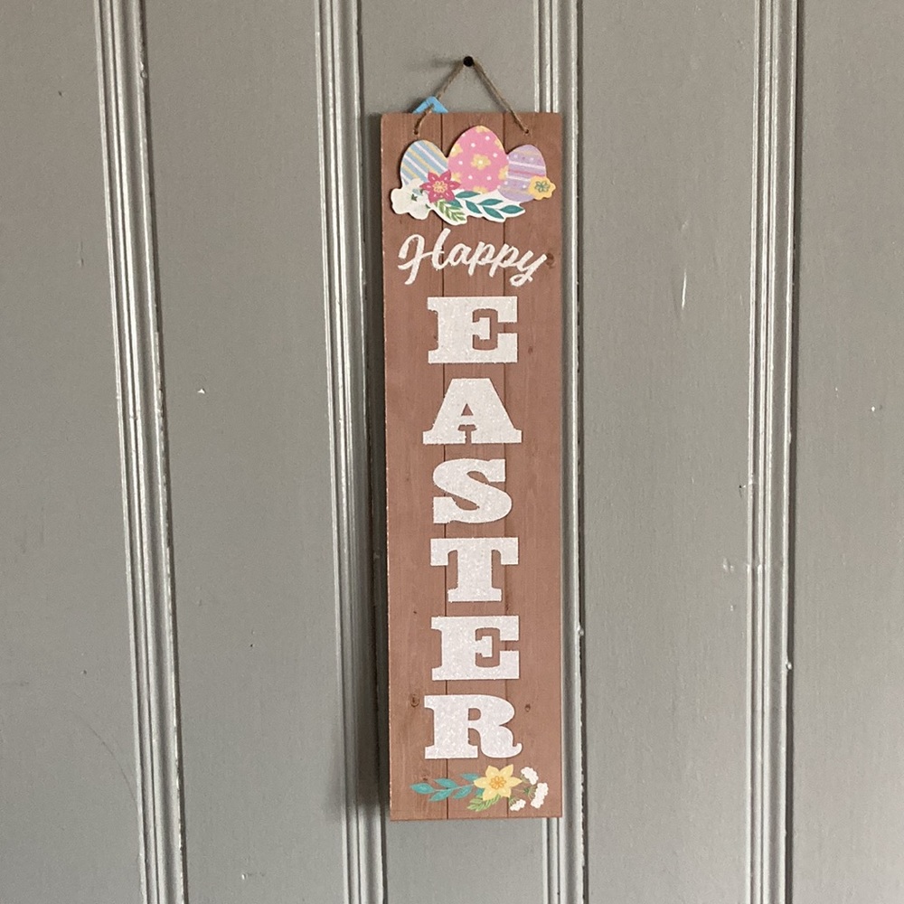 2/$20 NWT Beautiful Vertical White Glittered Happy Easter 🥚 🌷 Decoration Sign
